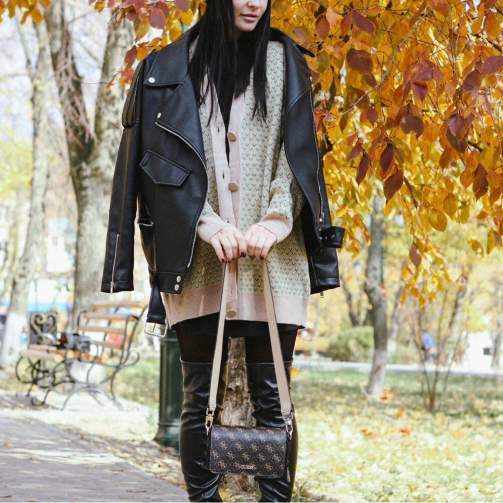 Beige and Green Patterned Cardigan